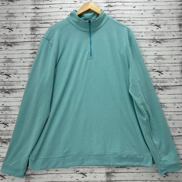 Southern Tide 1/4 Zip Men XL Mint Green Striped Performance Pullover Lightweight - Picture 2 of 11